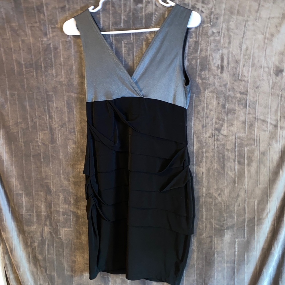 Long V Neck Silky Knee Length Dress